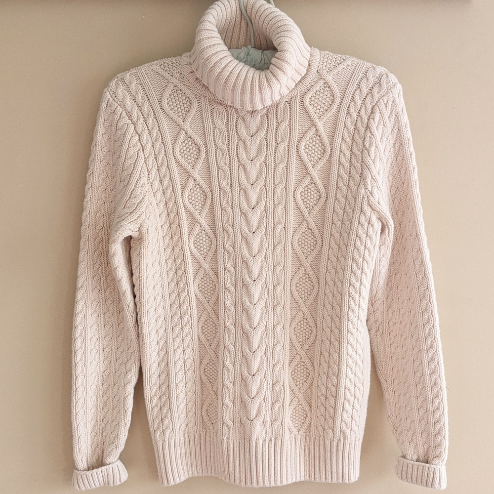 Vintage Cream Cable Knit Roll Neck Sweater by JeannePierre